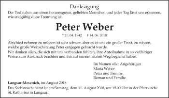 Traueranzeige von Peter Weber von trierischer_volksfreund