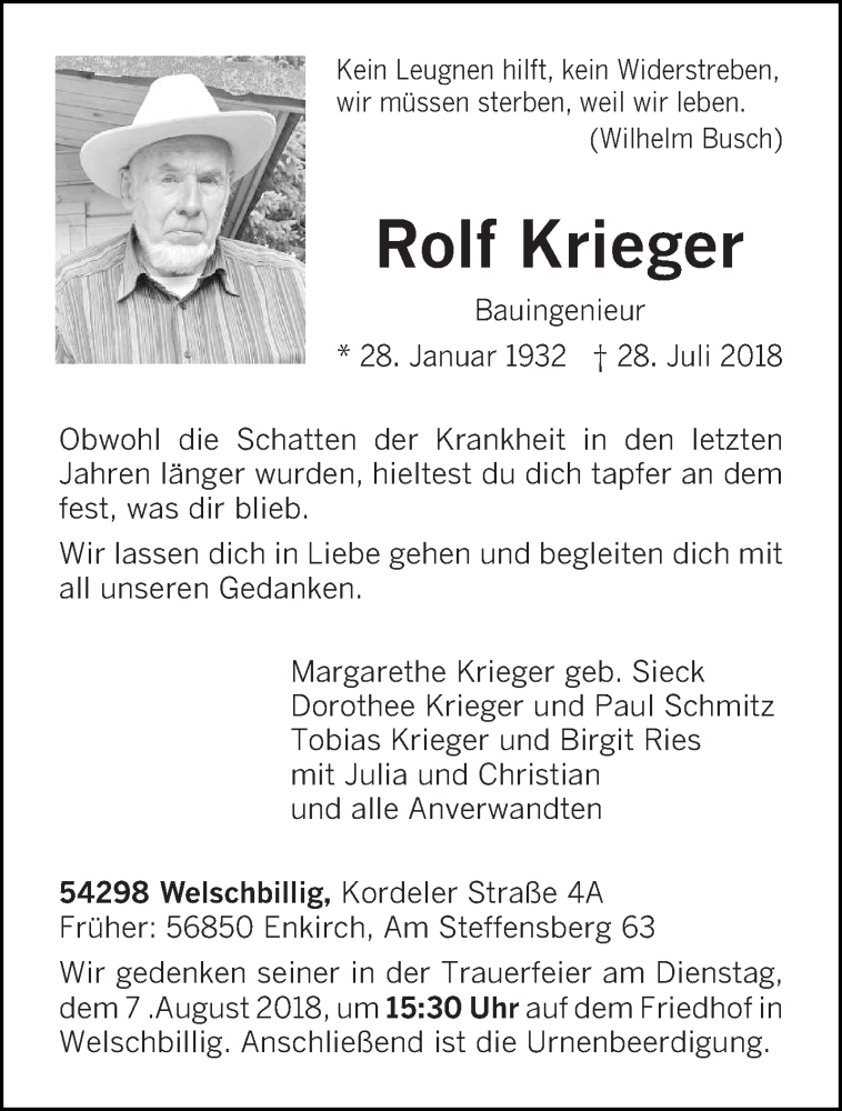Traueranzeigen Von Rolf Krieger Volksfreundtrauerde