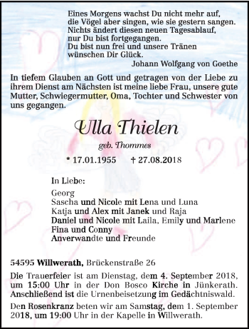 Traueranzeige von Ulla Thielen von trierischer_volksfreund