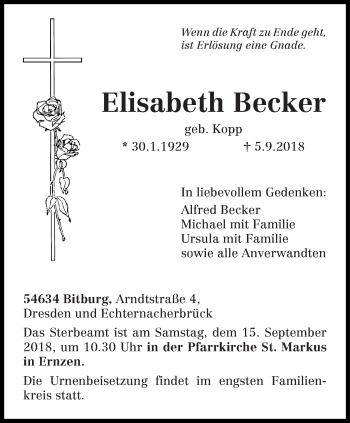 Traueranzeige von Elisabeth Becker von trierischer_volksfreund