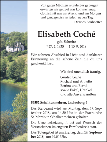 Traueranzeige von Elisabeth Coché von trierischer_volksfreund