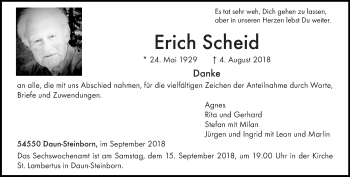 Traueranzeige von Erich Scheid von trierischer_volksfreund