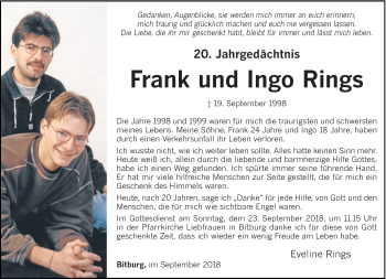 Traueranzeige von Frank und Ingo Rings von trierischer_volksfreund