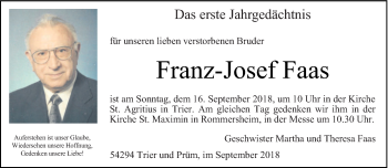 Traueranzeige von Franz-Josef Faas von trierischer_volksfreund