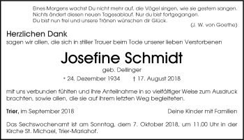 Traueranzeige von Josefine Schmidt von trierischer_volksfreund