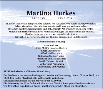Traueranzeige von Martina Hurkes von trierischer_volksfreund