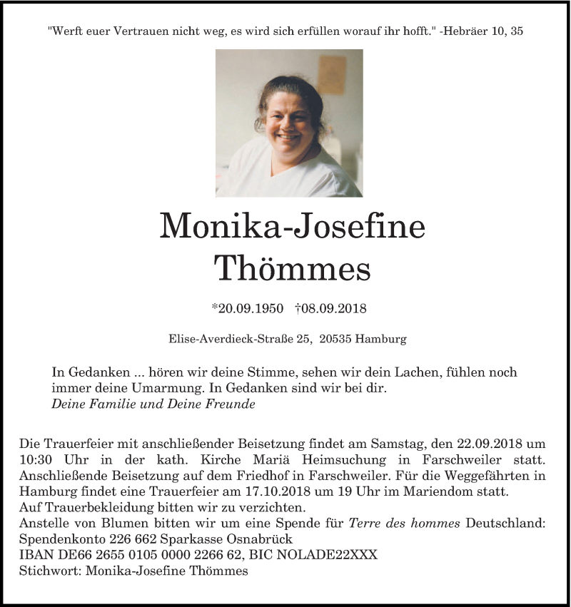  Traueranzeige für Monika-Josefine Thömmes vom 21.09.2018 aus trierischer_volksfreund