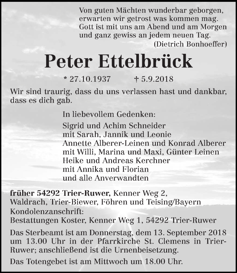  Traueranzeige für Peter Ettelbrück vom 08.09.2018 aus trierischer_volksfreund
