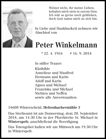 Traueranzeige von Peter Winkelmann von trierischer_volksfreund
