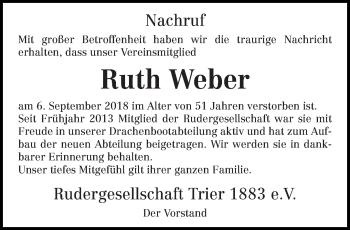 Traueranzeige von Ruth Weber von trierischer_volksfreund