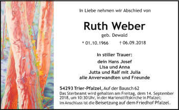 Traueranzeige von Ruth Weber von trierischer_volksfreund