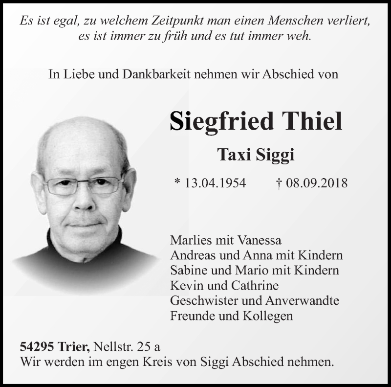  Traueranzeige für Siegfried Thiel vom 12.09.2018 aus trierischer_volksfreund
