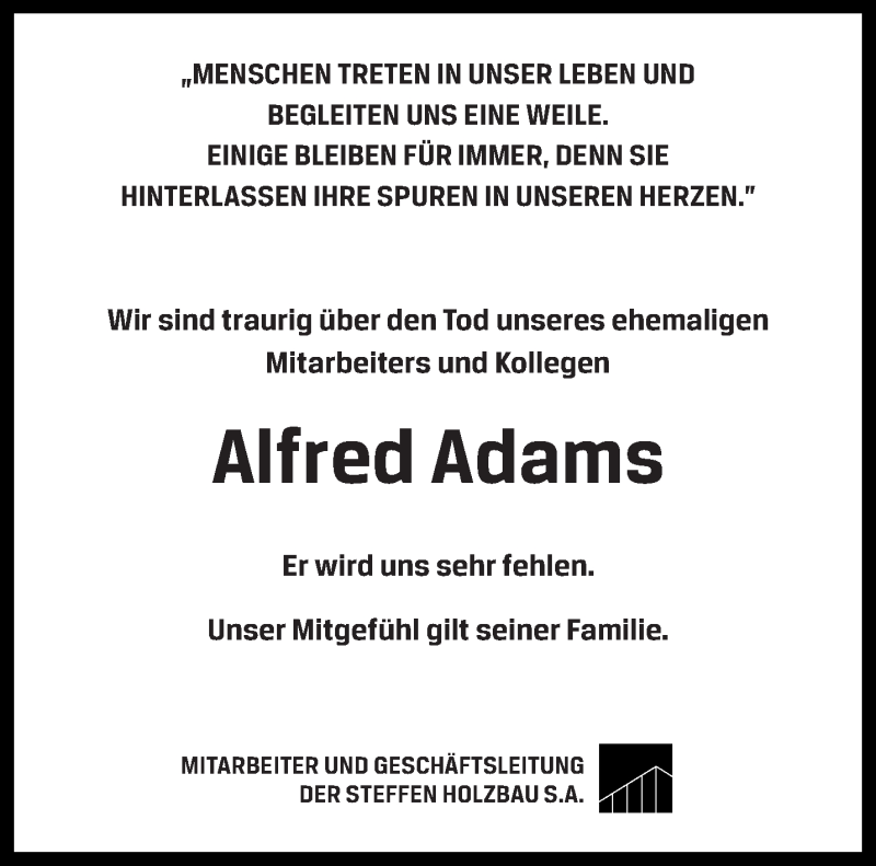  Traueranzeige für Alfred Adams vom 12.01.2019 aus trierischer_volksfreund