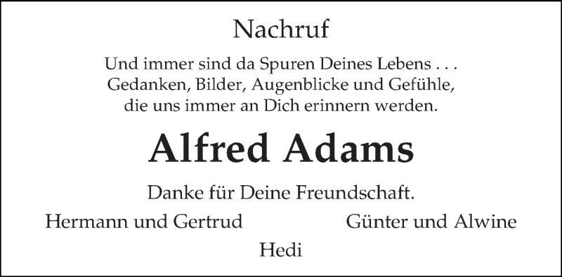  Traueranzeige für Alfred Adams vom 11.01.2019 aus trierischer_volksfreund