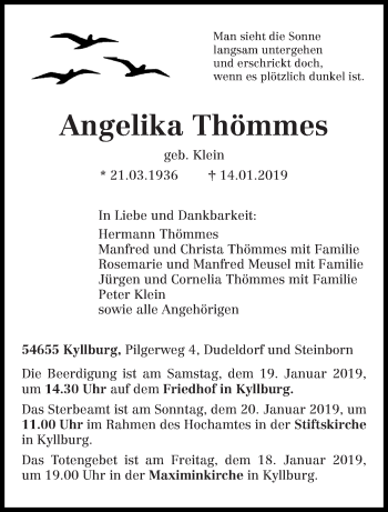 Traueranzeige von Angelika Thömmes von trierischer_volksfreund