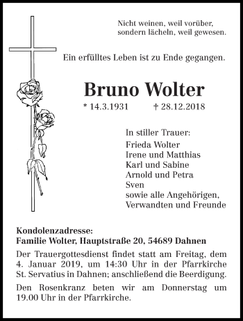 Traueranzeige von Bruno Wolter von trierischer_volksfreund