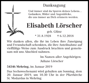 Traueranzeige von Elisabeth Lörscher von trierischer_volksfreund