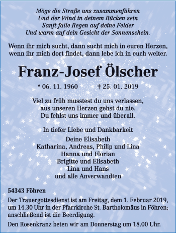 Traueranzeige von Franz-Josef Ölscher von trierischer_volksfreund