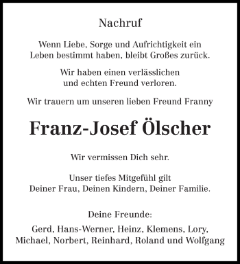 Traueranzeige von Franz-Josef Ölscher von trierischer_volksfreund