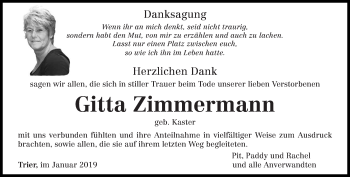 Traueranzeige von Gitta Zimmermann von trierischer_volksfreund