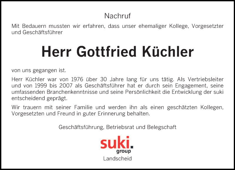  Traueranzeige für Gottfried Küchler vom 19.01.2019 aus trierischer_volksfreund