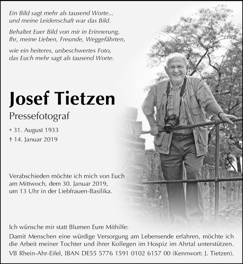  Traueranzeige für Josef Tietzen vom 26.01.2019 aus trierischer_volksfreund