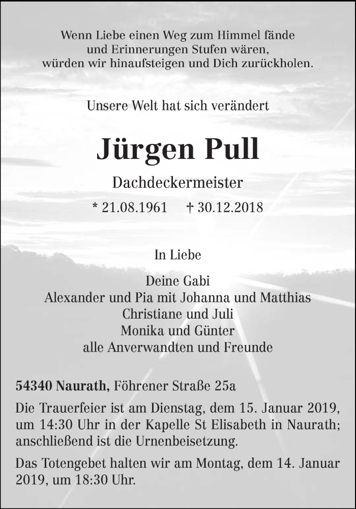  Traueranzeige für Jürgen Pull vom 11.01.2019 aus trierischer_volksfreund