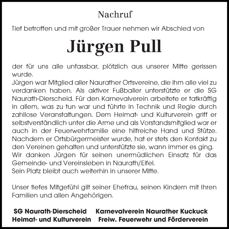  Traueranzeige für Jürgen Pull vom 11.01.2019 aus trierischer_volksfreund