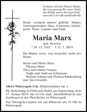 Traueranzeige von Maria Marx von trierischer_volksfreund