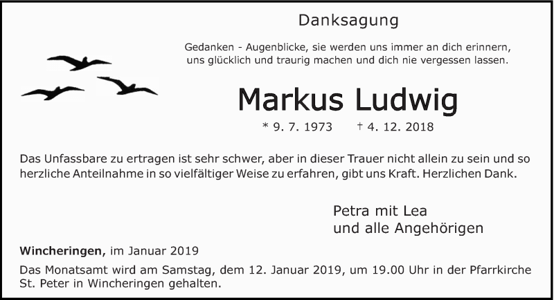  Traueranzeige für Markus Ludwig vom 05.01.2019 aus trierischer_volksfreund