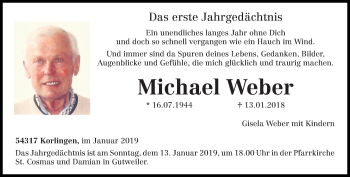 Traueranzeige von Michael Weber von trierischer_volksfreund