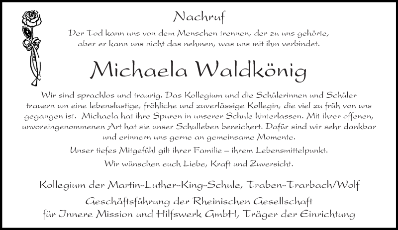  Traueranzeige für Michaela Waldkönig vom 11.01.2019 aus trierischer_volksfreund