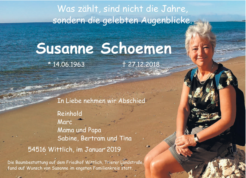  Traueranzeige für Susanne Schoemen vom 12.01.2019 aus trierischer_volksfreund
