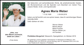 Traueranzeige von Agnes Maria Weber von trierischer_volksfreund