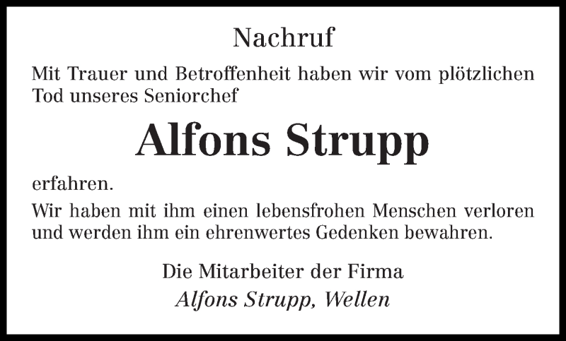  Traueranzeige für Alfons Strupp vom 09.10.2019 aus trierischer_volksfreund