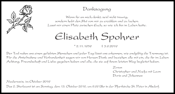 Traueranzeige von Elisabeth Spohrer von trierischer_volksfreund
