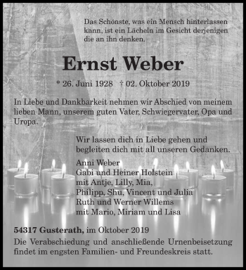 Traueranzeige von Ernst Weber von trierischer_volksfreund