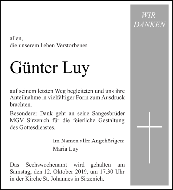 Traueranzeige von Günter Luy von trierischer_volksfreund