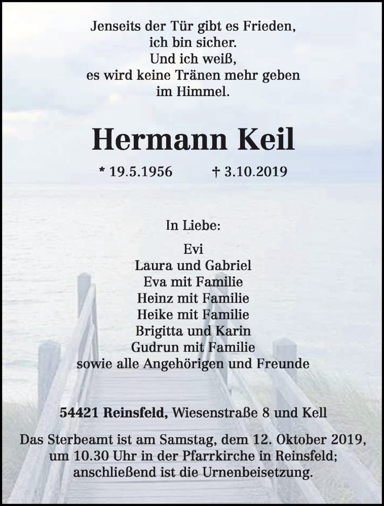  Traueranzeige für Hermann Keil vom 08.10.2019 aus trierischer_volksfreund