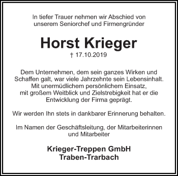 Traueranzeige von Horst Krieger von trierischer_volksfreund