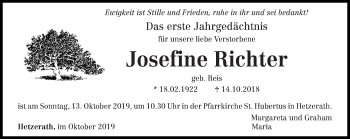 Traueranzeige von Josefine Richter von trierischer_volksfreund