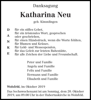 Traueranzeige von Katharina Neu von trierischer_volksfreund