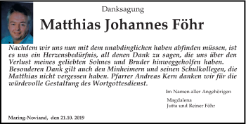 Traueranzeige von Matthias Johannes Föhr von trierischer_volksfreund