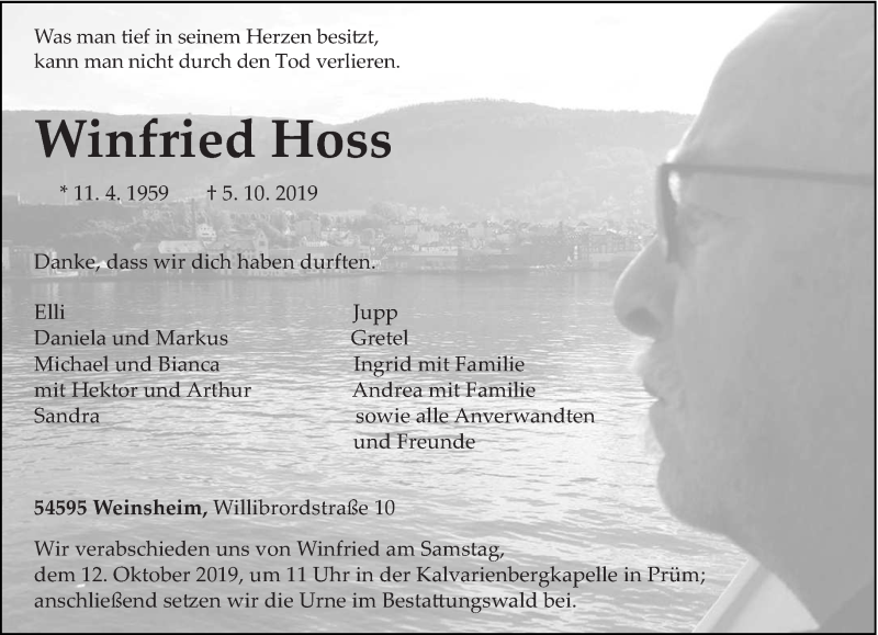  Traueranzeige für Winfried Hoss vom 08.10.2019 aus trierischer_volksfreund