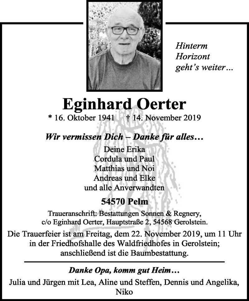  Traueranzeige für Eginhard Oerter vom 16.11.2019 aus trierischer_volksfreund