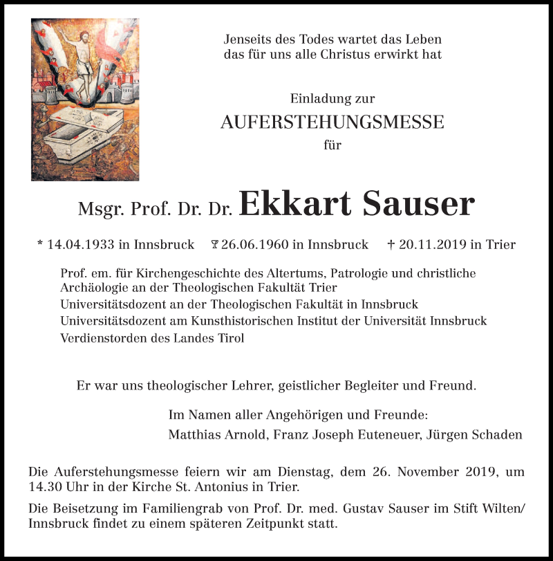  Traueranzeige für Ekkart Sauser vom 23.11.2019 aus trierischer_volksfreund