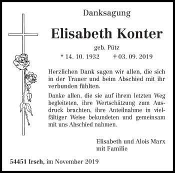 Traueranzeige von Elisabeth Konter von trierischer_volksfreund