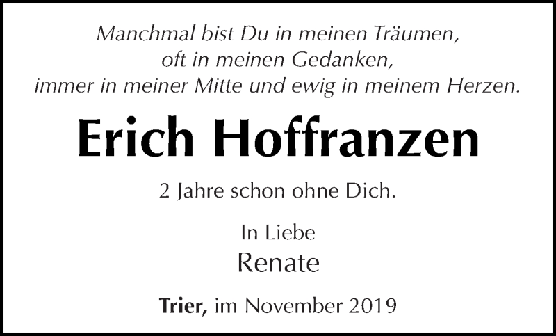 Traueranzeige für Erich Hoffranzen vom 02.11.2019 aus trierischer_volksfreund