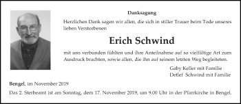 Traueranzeige von Erich Schwind von trierischer_volksfreund