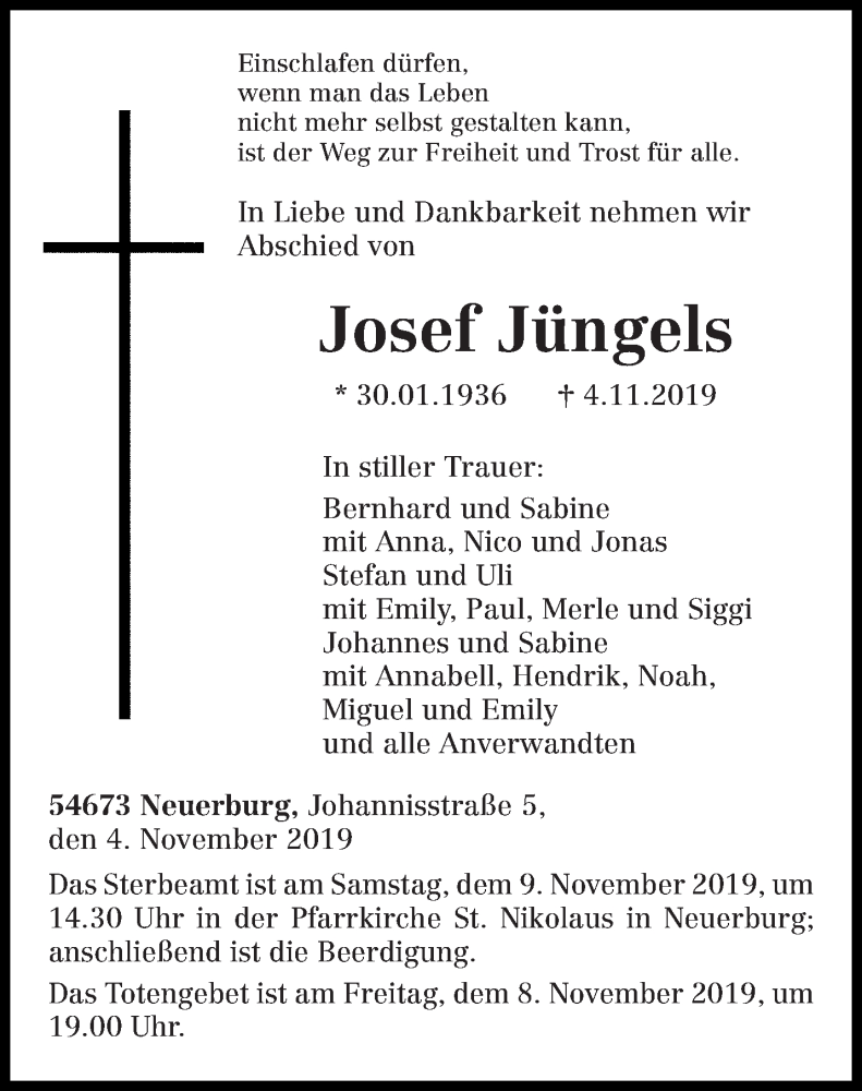  Traueranzeige für Josef Jüngels vom 07.11.2019 aus trierischer_volksfreund